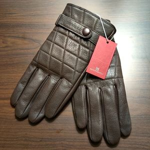 Bruno Magli Men's Quilted Leather Gloves with Wrist Strap - 100% Nappa Leather